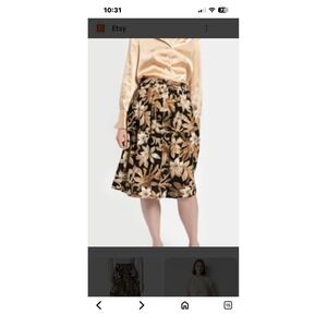 Alfred Dunner Floral Print Pleated Midi Skirt Womens Size 16 Tan Black